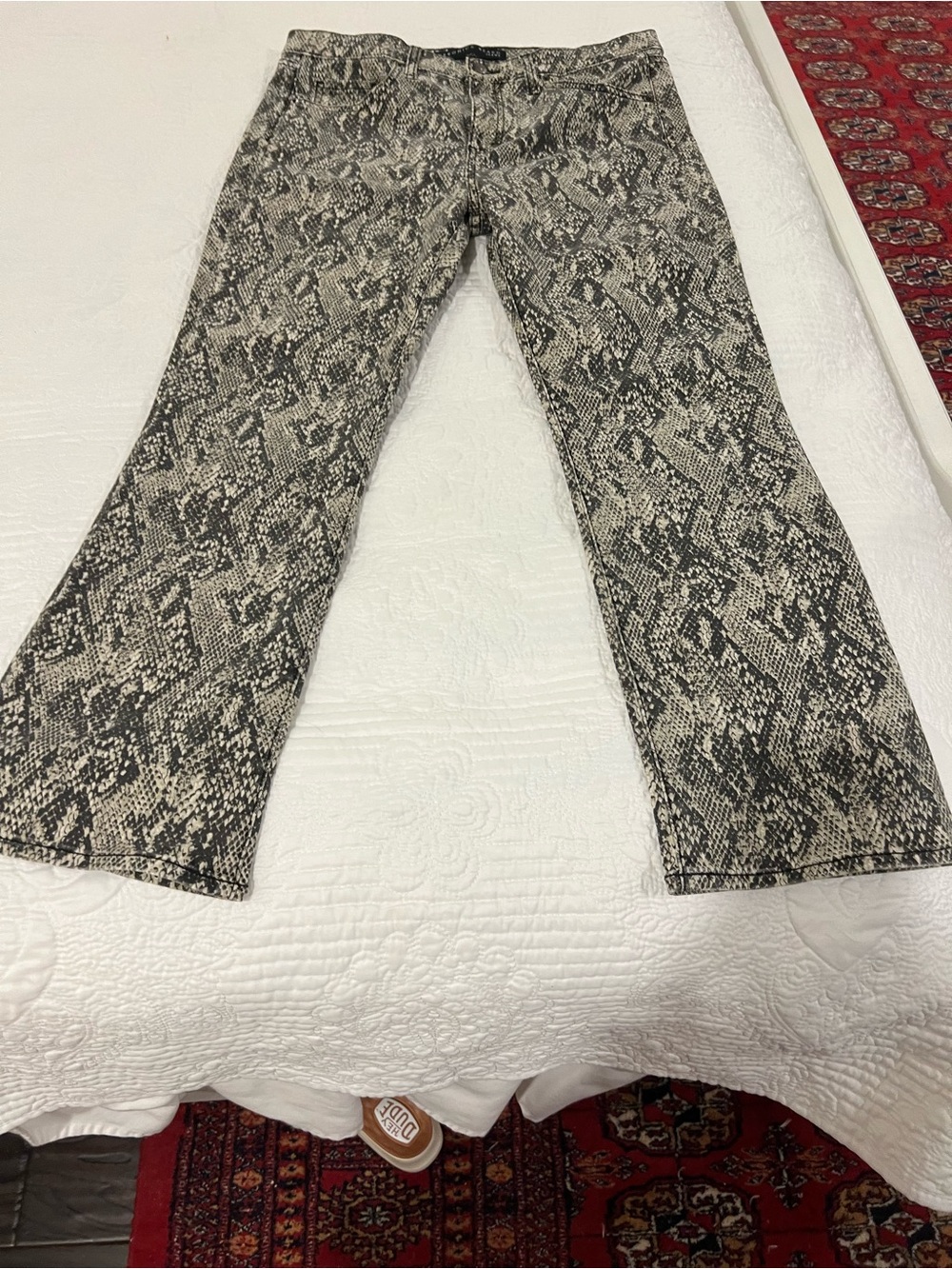 Veronica Beard Snake-Print Boot Cut Leg Jeans in Black & Cream